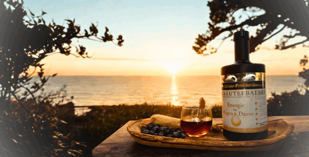 Kräuterbaerry Pikant mit Kurkuma, Inwer und Heidelbeeren auf Terasse am Meer